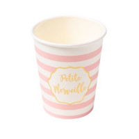 GOBELETS PETITE MERVEILLE RAYE ROSE ET BLANC 255ML  X8