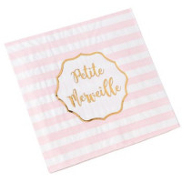 SERVIETTES PETITE MERVEILLE RAYE ROSE ET BLANC 33X33CM  X16