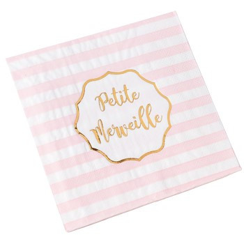 SERVIETTES PETITE MERVEILLE RAYE ROSE ET BLANC 33X33CM  X16