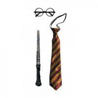 SET APPRENTI SORCIER (cravate+baguette+lunettes)
