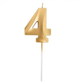 BOUGIE CHIFFRE 4 GRAPHIQUE OR 7CM SUR PIC