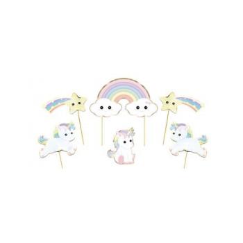 SET DE 6 DECORATIONS BABY LICORNE POUR GATEAU (13cm)