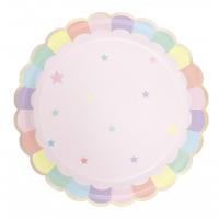 ASSIETTES FESTONNEES 23 CM ROSE PASTEL ET OR X8