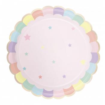 ASSIETTES FESTONNEES 23 CM ROSE PASTEL ET OR X8