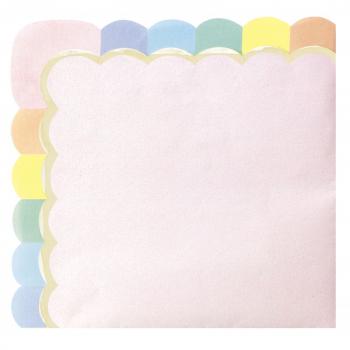 SERVIETTES FESTONNEES 33X33CM ROSE PASTEL ET OR X16