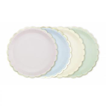 ASSIETTES FESTONNEES 23CM PASTEL ASS ET OR X8 (rose/bleu/vert/jaune)