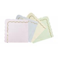 SERVIETTES FESTONNEES 33X33CM PASTEL ASS ET OR X16 (rose/bleu/vert/ja