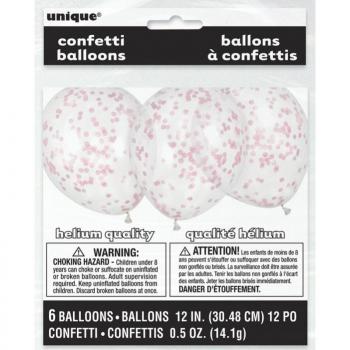 BALLONS TRANSPARENTS CONFETTIS ROSE 31CM X6