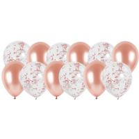 PACK 12 BALLONS METAL ROSE GOLD ET CONFETTIS ROSE GOLD