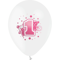 BALLON LATEX "1ER ANNIVERSAIRE" ROSE 11"28CM X10