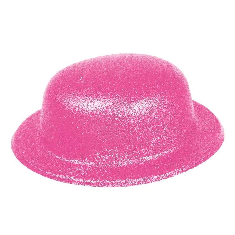 Chapeau melon paillettes rose fluo - Chapeaux / Casques