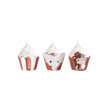 CUPCAKE WRAPPERS CIRCUS VINTAGE X6