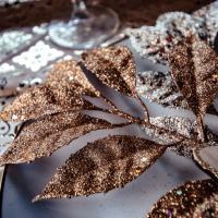 6 BRANCHES DE FEUILLES PAILLETTES OR ANTIQUE 24CM