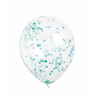 BALLONS TRANSPARENTS CONFETTIS BLEU CIEL 31CM X6