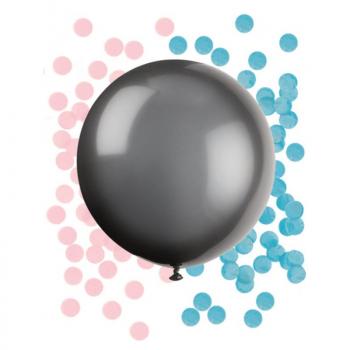 BALLON NOIR 40CM FILLE OU GARCON + 2 SACHETS DE CONFETTIS ROSE + BLEU