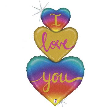 BALLON ALU COEUR TRIO RAINBOW 40" 101CM