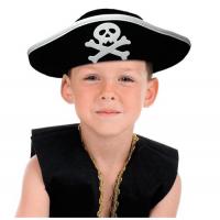 CHAPEAU PIRATE ENFANT NOIR + TETE DE MORT