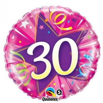 BALLON ALU ROND 30 ANS STAR PINK 18" 46cm