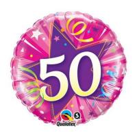 BALLON ALU ROND 50 ANS STAR PINK 18" 46cm