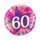 BALLON ALU ROND 60 ANS STAR PINK 18" 46cm