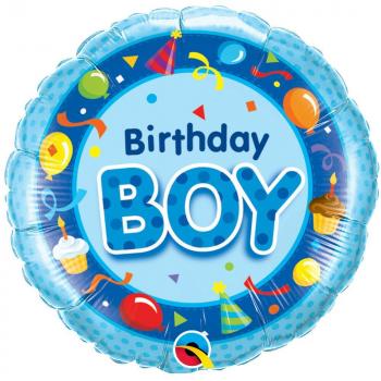 BALLON ALU ROND BIRTHDAY BOY BLUE 18" 46cm