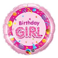 BALLON ALU ROND BIRTHDAY GIRL PINK 18" 46cm