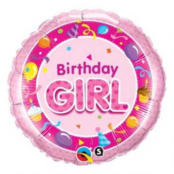 BALLON ALU ROND BIRTHDAY GIRL PINK 18" 46cm