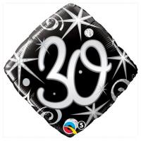 BALLON ALU CARRE HAPPY BIRTHDAY 30 NOIR ET GRIS 18" 46cm