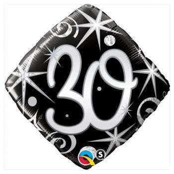 Ballon alu carre happy birthday 30 noir et gris 18&quot; 46cm