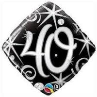 BALLON ALU CARRE HAPPY BIRTHDAY 40 NOIR ET GRIS 18" 46cm