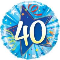 BALLON ALU ROND BIRTHDAY 40 ETOILE BLEU 18" 46cm