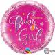 BALLON ALU ROND BABY GIRL ROSE ETOILE 18" 46cm