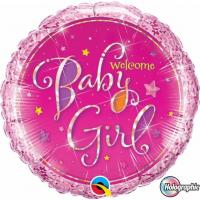 BALLON ALU ROND BABY GIRL ROSE ETOILE 18" 46cm