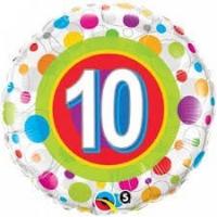 BALLON ALU ROND AGE 10 RONDS MULTI 18" 46cm