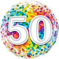 BALLON ALU ROND CONFETTIS 50 ANS 18" 46cm