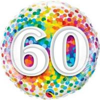 BALLON ALU ROND CONFETTIS 60 ANS 18" 46cm