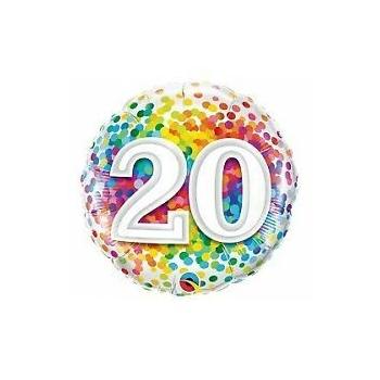 BALLON ALU ROND CONFETTIS 20 ANS 18" 46cm