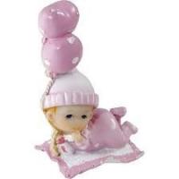 BEBE FILLE ALLONGE AVEC BALLON COEUR ROSE
