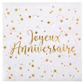 SERVIETTE JOYEUX ANNIVERSAIRE OR X20