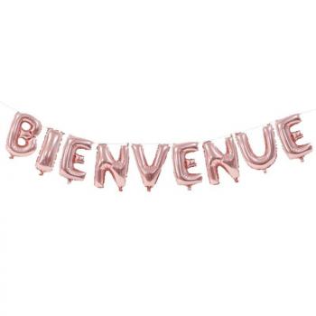 BALLONS LETTRES BIENVENUE ROSE H36CM