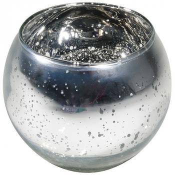 BOUGEOIR BOULE ARGENT METAL 10CMX8.5CM