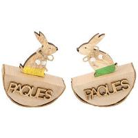 LAPIN BOIS SUR TRONC PAQUES 2 ASS 10X9X2CM