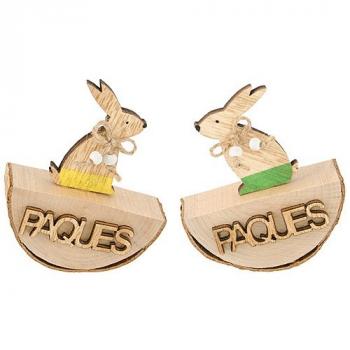 LAPIN BOIS SUR TRONC PAQUES 2 ASS 10X9X2CM