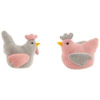 POULE TISSU GRIS/ROSE 2 ASS 12X5X12CM