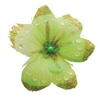 FLEUR PLUME ET STRASS X 4 VERT TILLEUIL