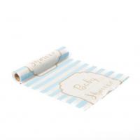 CHEMIN DE TABLE BABYSHOWER LIN RAYE BLEU BLANC OR 28CMX5M