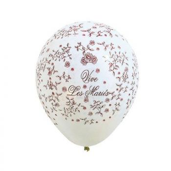 BALLON VIVE LES MARIES FLEURS BLANC X 8