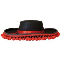 CHAPEAU ESPAGNOL AVEC POMPOMS ROUGE