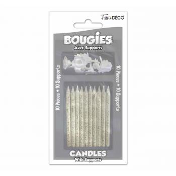 Lot de 10 bougies pailletées blanches