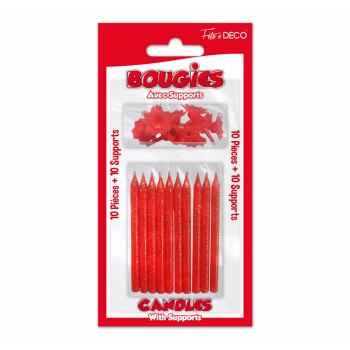 Lot de 10 bougies pailletées rouge